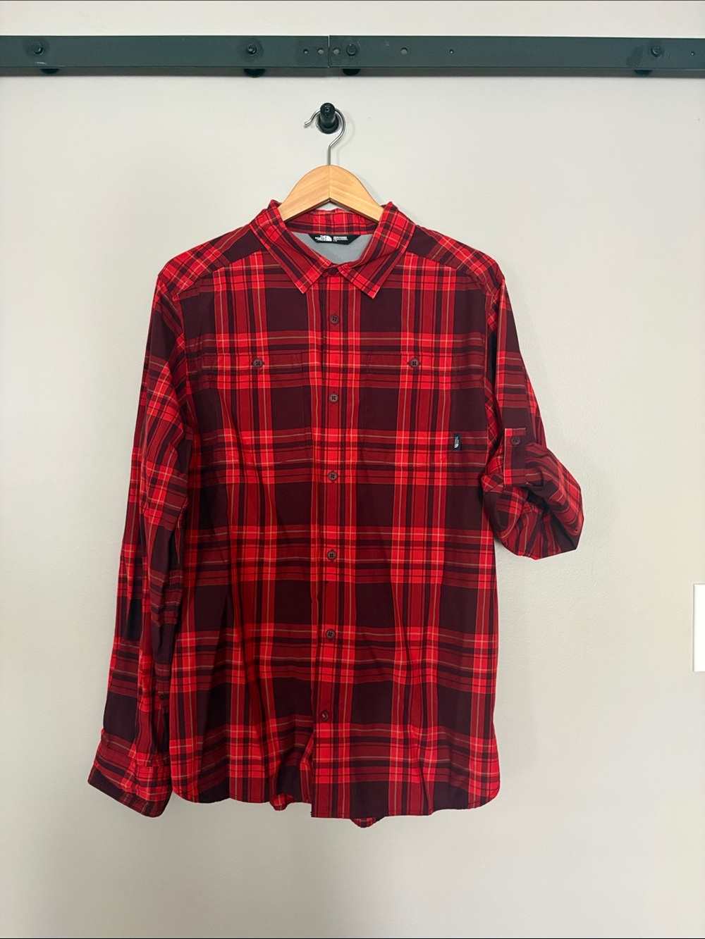 The North Face Red and Black Plaid Button-Down Shirt